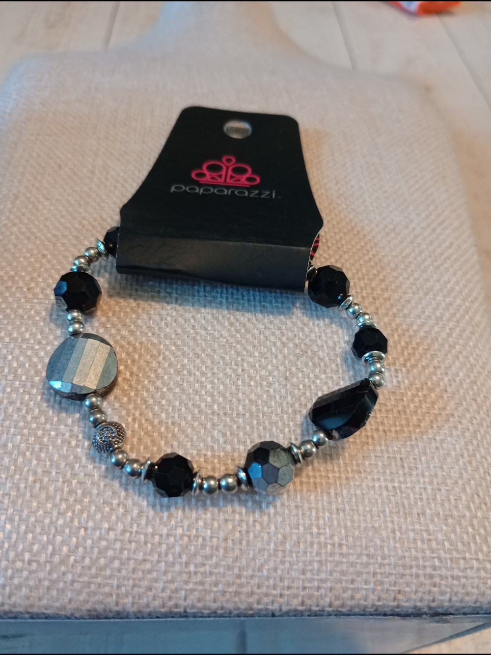 paparazzi Black and Silver Faceted Bead Stretch Bracelet